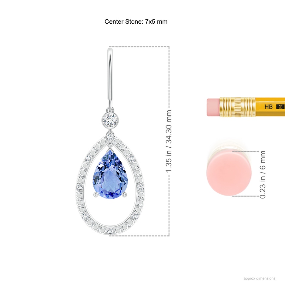 7x5mm A Pear Tanzanite Fish Hook Dangle Earrings with Diamond in P950 Platinum ruler