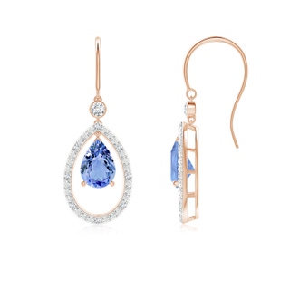 7x5mm A Pear Tanzanite Fish Hook Dangle Earrings with Diamond in Rose Gold