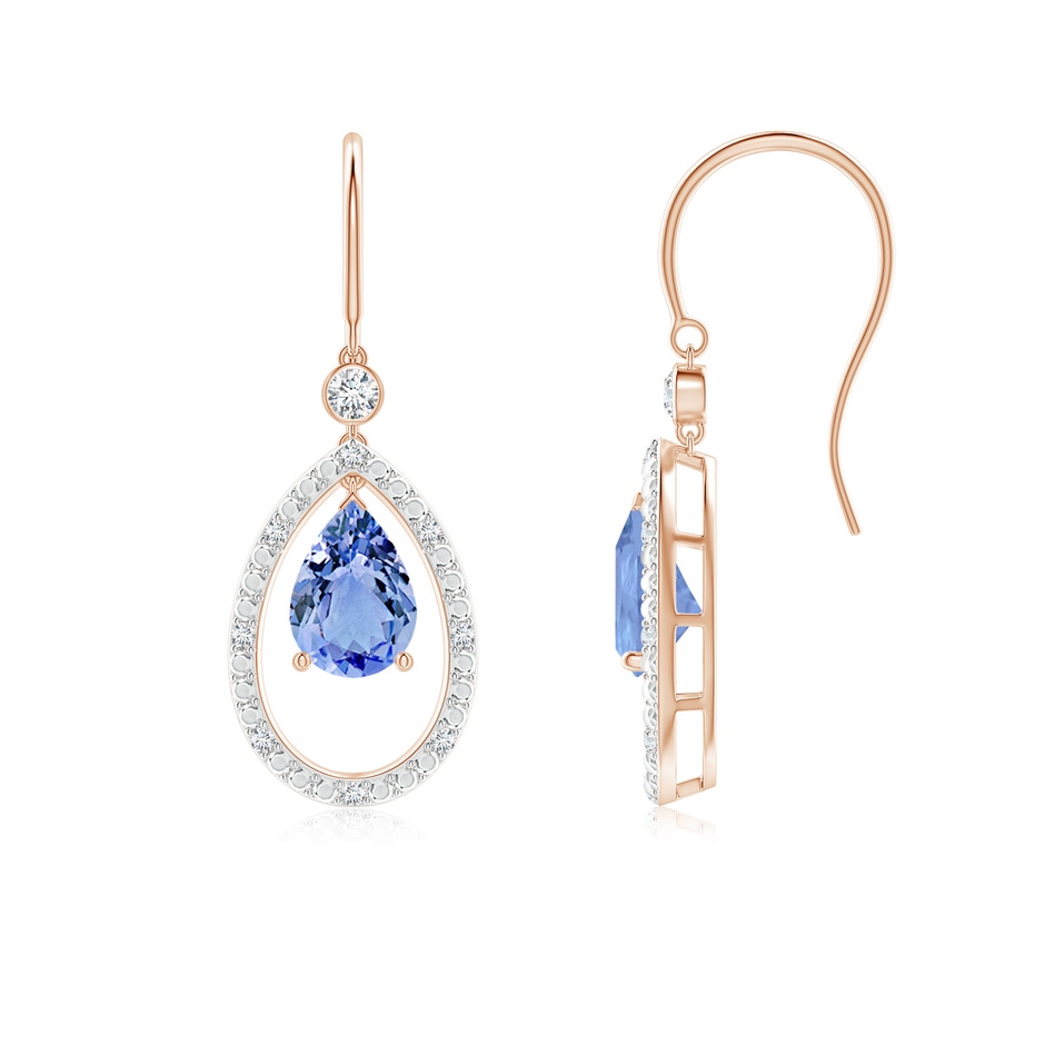 7x5mm A Pear Tanzanite Fish Hook Dangle Earrings with Diamond in Rose Gold 