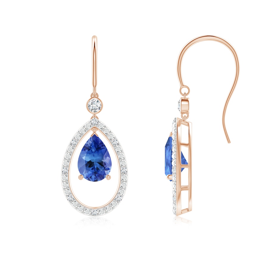 7x5mm AA Pear Tanzanite Fish Hook Dangle Earrings with Diamond in Rose Gold 