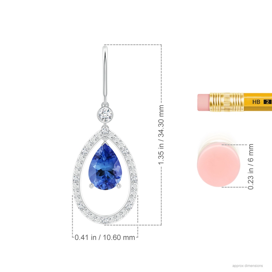 7x5mm AA Pear Tanzanite Fish Hook Dangle Earrings with Diamond in White Gold ruler