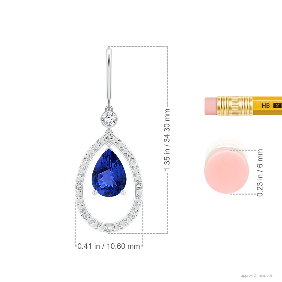 7x5mm AAA Pear Tanzanite Fish Hook Dangle Earrings with Diamond in P950 Platinum ruler