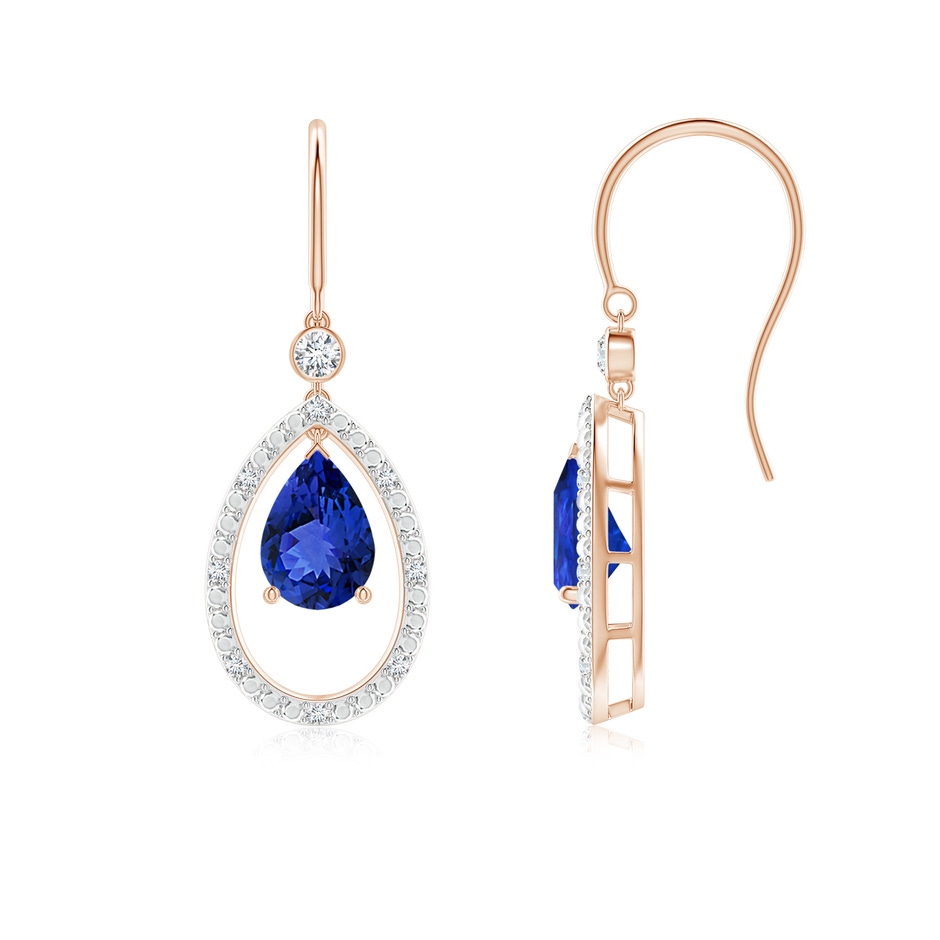 7x5mm AAA Pear Tanzanite Fish Hook Dangle Earrings with Diamond in Rose Gold 