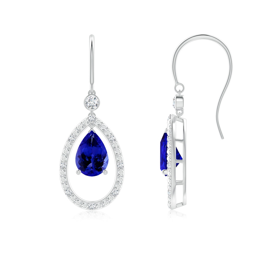 7x5mm AAAA Pear Tanzanite Fish Hook Dangle Earrings with Diamond in P950 Platinum 