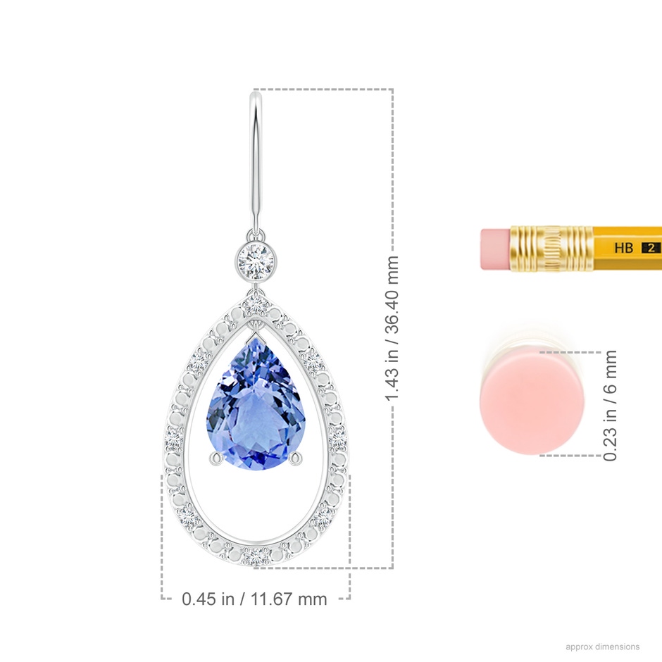 8x6mm A Pear Tanzanite Fish Hook Dangle Earrings with Diamond in P950 Platinum ruler