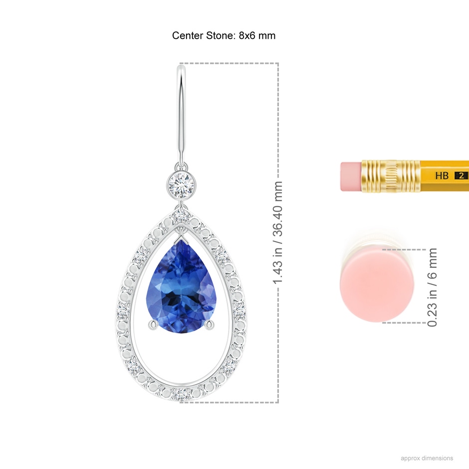 8x6mm AA Pear Tanzanite Fish Hook Dangle Earrings with Diamond in P950 Platinum ruler