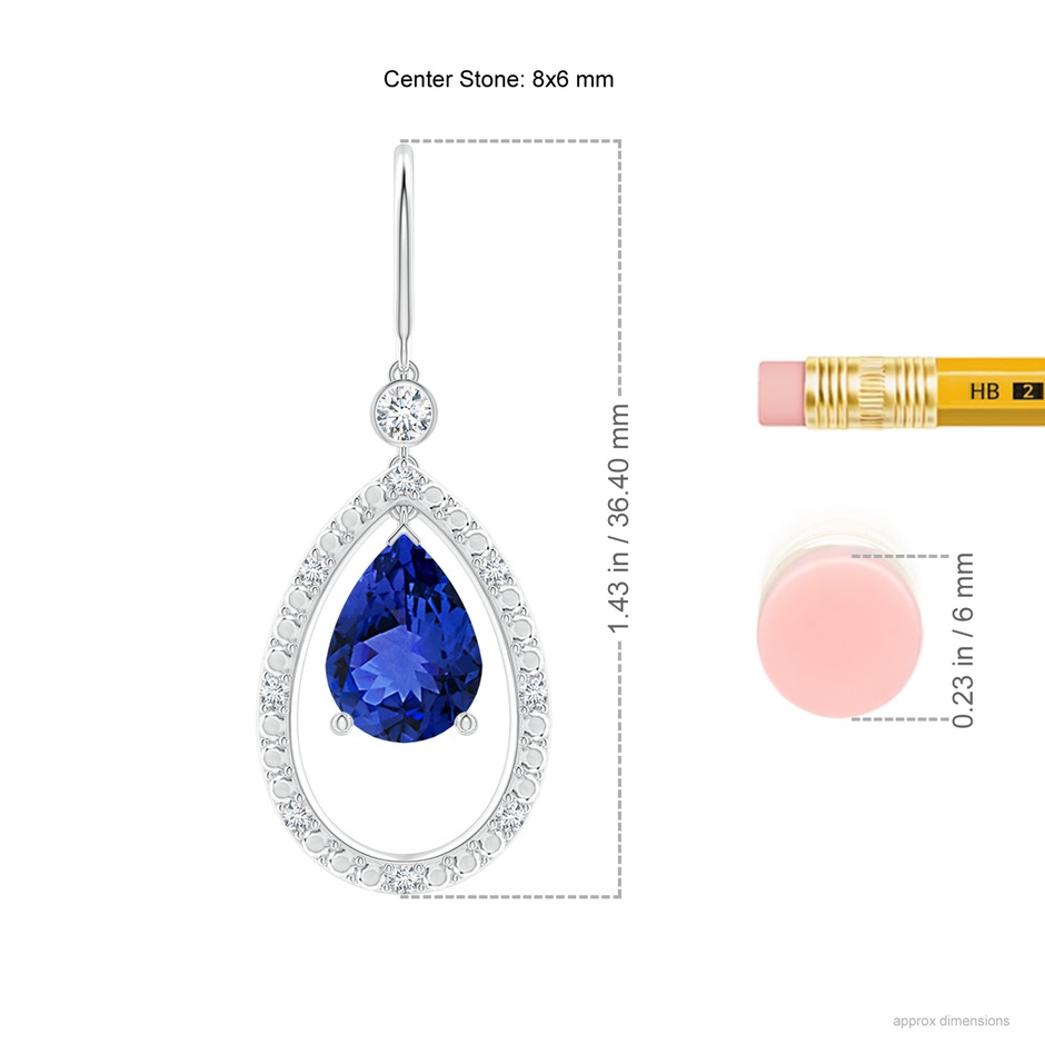 8x6mm AAA Pear Tanzanite Fish Hook Dangle Earrings with Diamond in P950 Platinum ruler