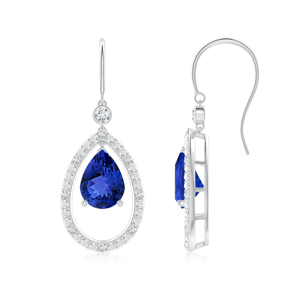 8x6mm AAA Pear Tanzanite Fish Hook Dangle Earrings with Diamond in White Gold