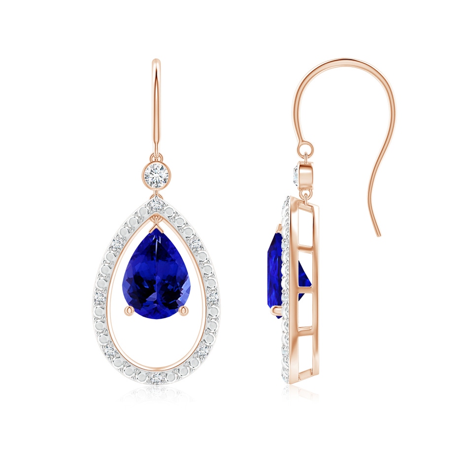 8x6mm AAAA Pear Tanzanite Fish Hook Dangle Earrings with Diamond in Rose Gold 