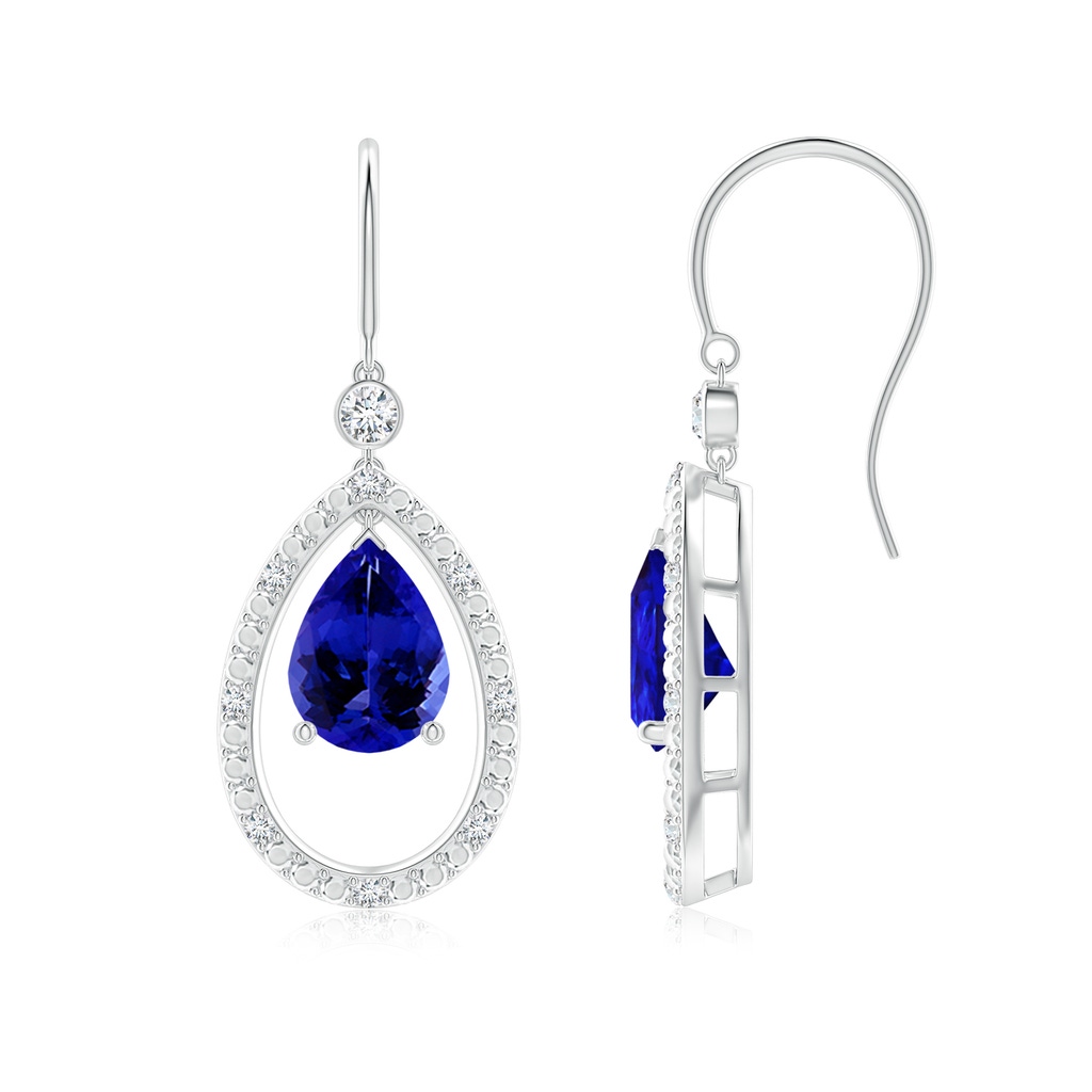 8x6mm AAAA Pear Tanzanite Fish Hook Dangle Earrings with Diamond in White Gold