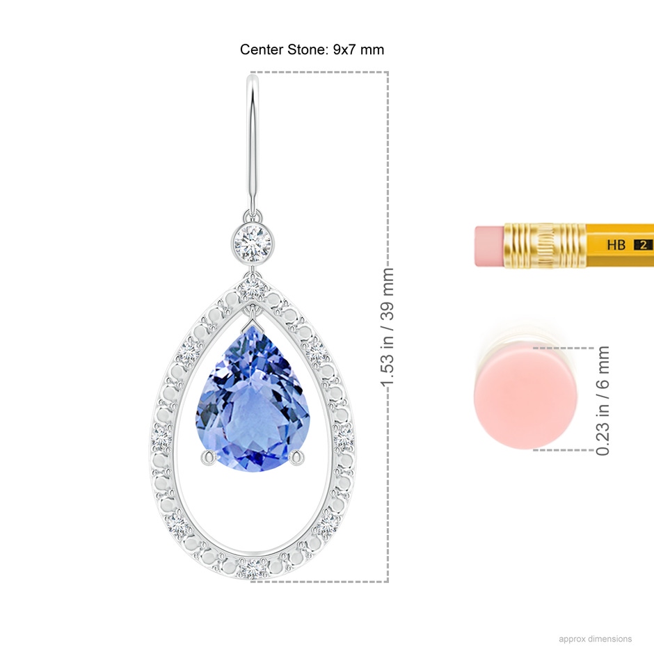 9x7mm A Pear Tanzanite Fish Hook Dangle Earrings with Diamond in White Gold ruler