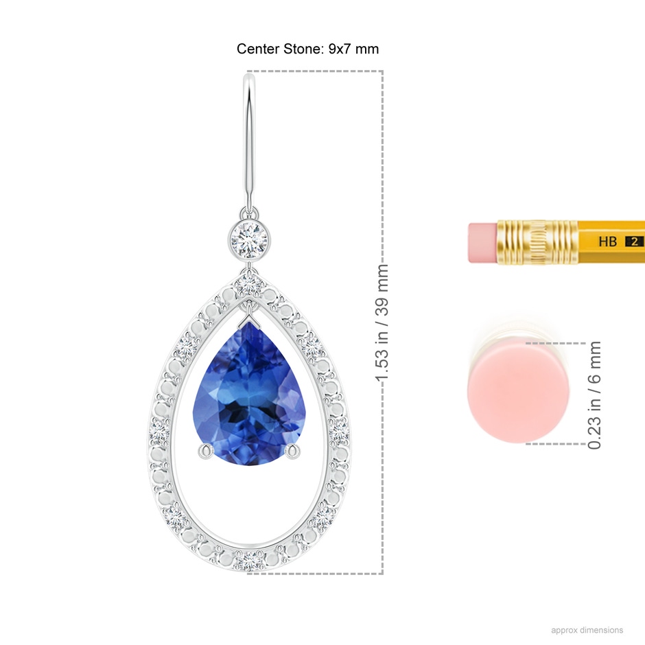 9x7mm AA Pear Tanzanite Fish Hook Dangle Earrings with Diamond in P950 Platinum ruler