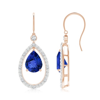 9x7mm AAA Pear Tanzanite Fish Hook Dangle Earrings with Diamond in 18K Rose Gold