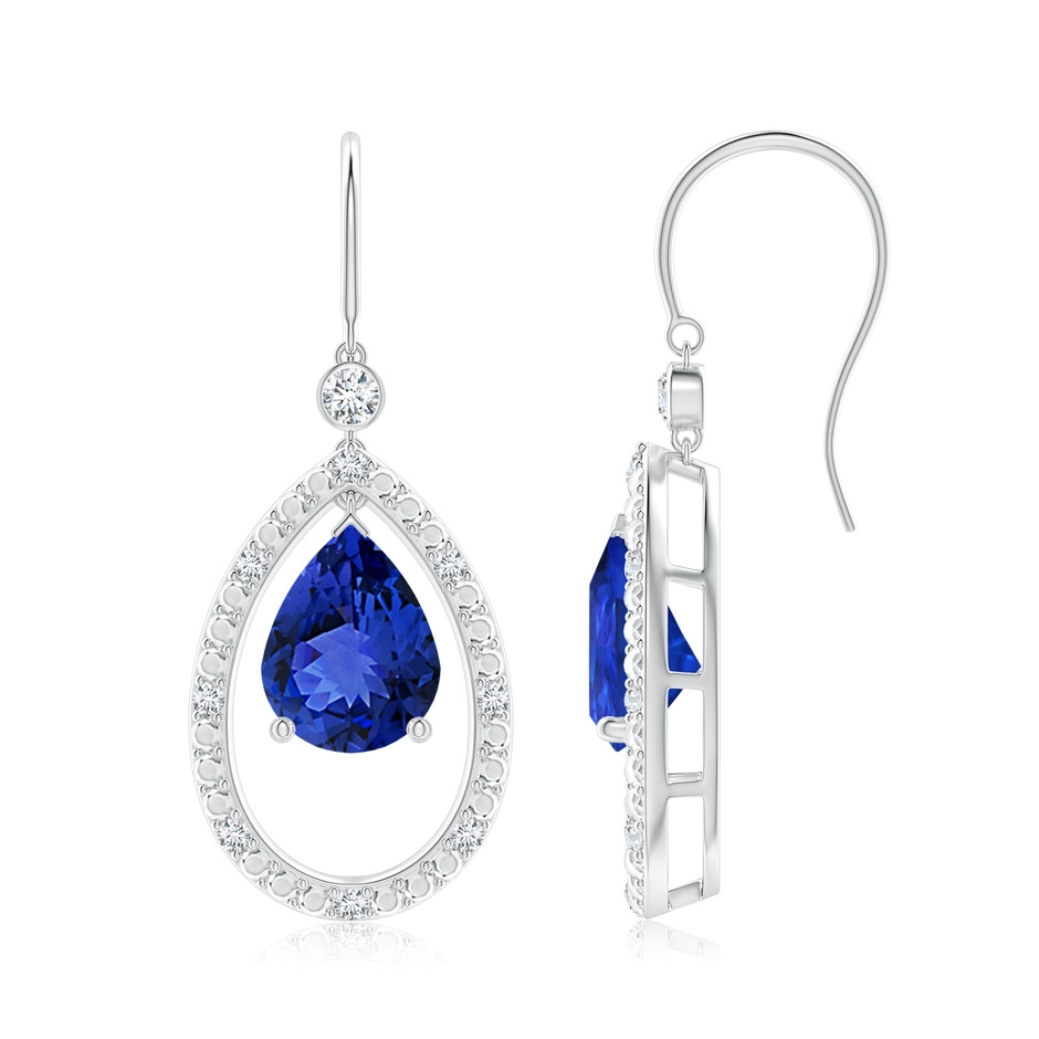 9x7mm AAA Pear Tanzanite Fish Hook Dangle Earrings with Diamond in P950 Platinum 