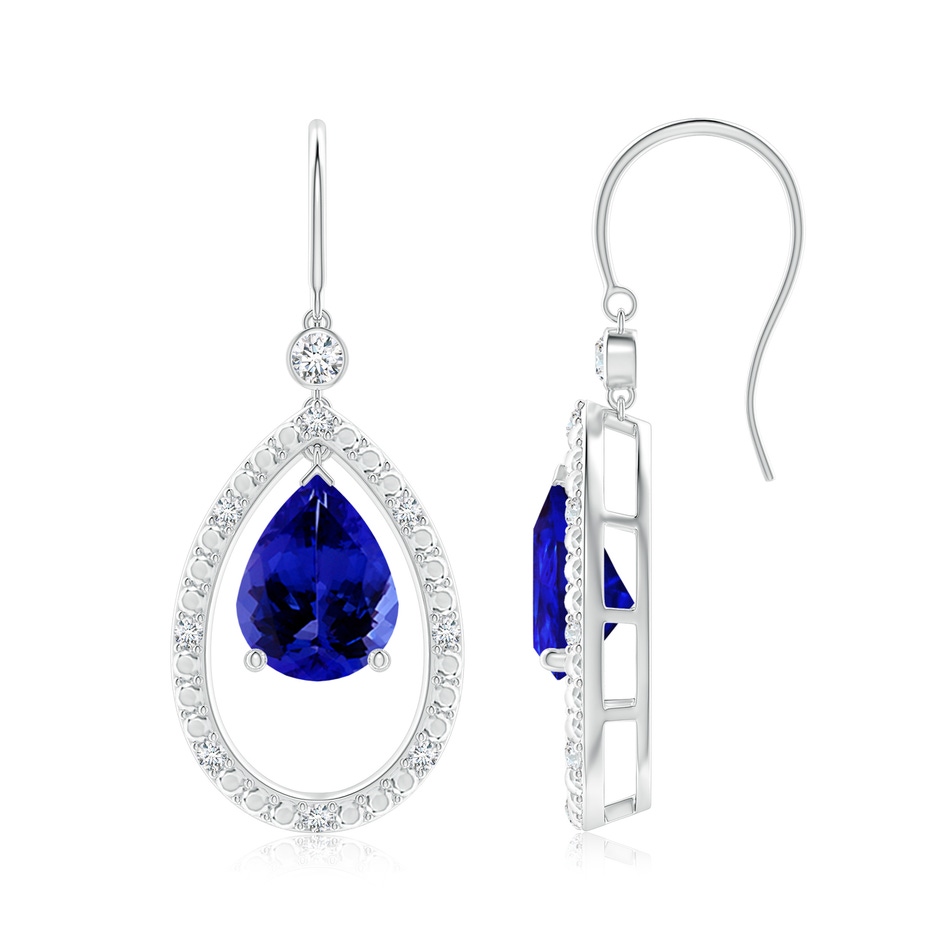 9x7mm AAAA Pear Tanzanite Fish Hook Dangle Earrings with Diamond in P950 Platinum 