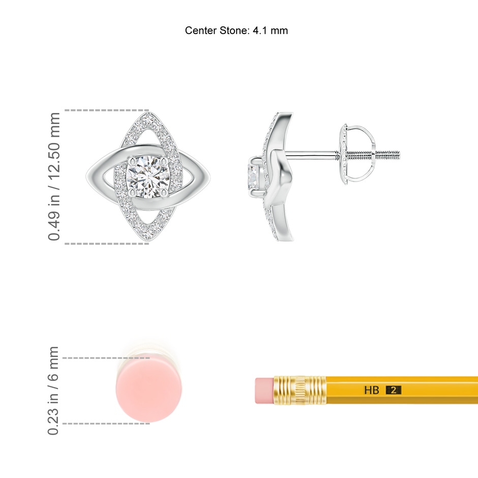 4.1mm HSI2 Round Diamond Interlinked Marquise Frame Halo Stud Earrings in White Gold ruler