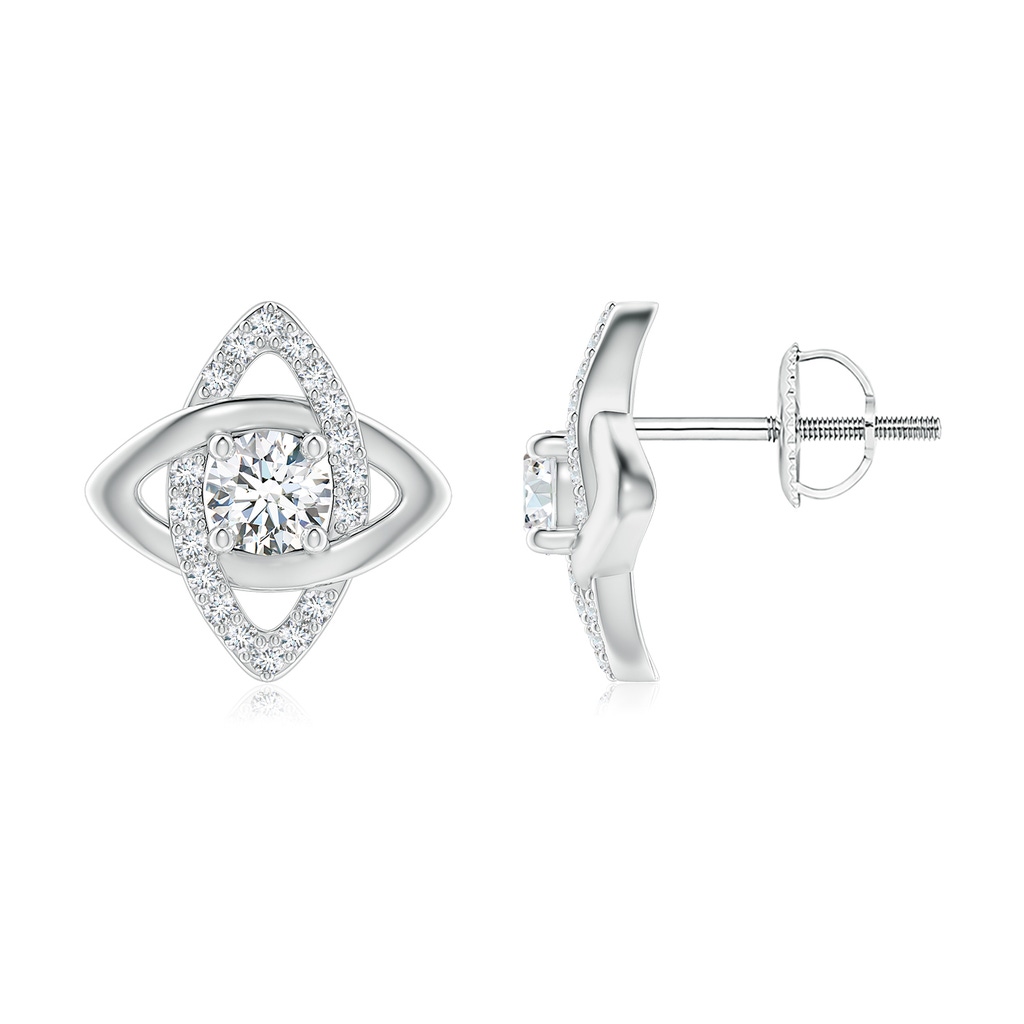 4.4mm GVS2 Round Diamond Interlinked Marquise Frame Halo Stud Earrings in White Gold