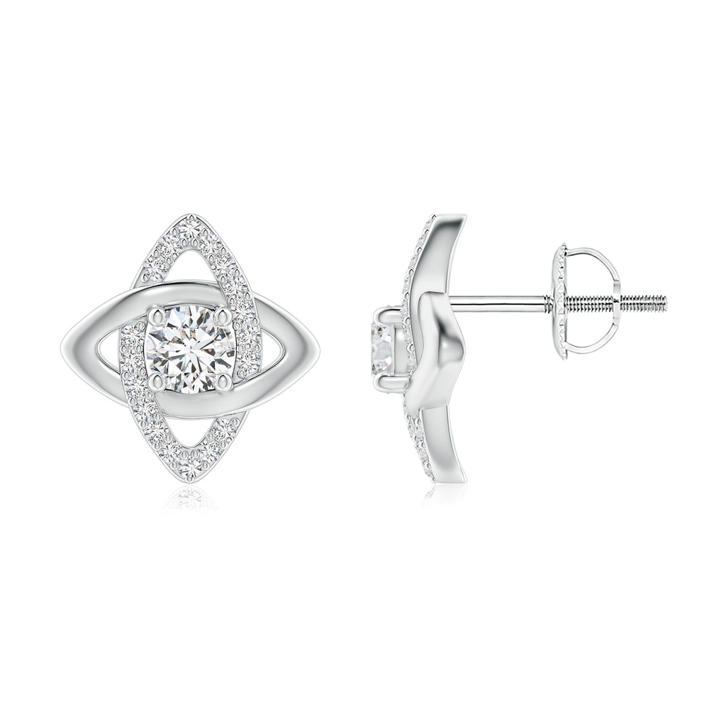4.4mm HSI2 Round Diamond Interlinked Marquise Frame Halo Stud Earrings in White Gold