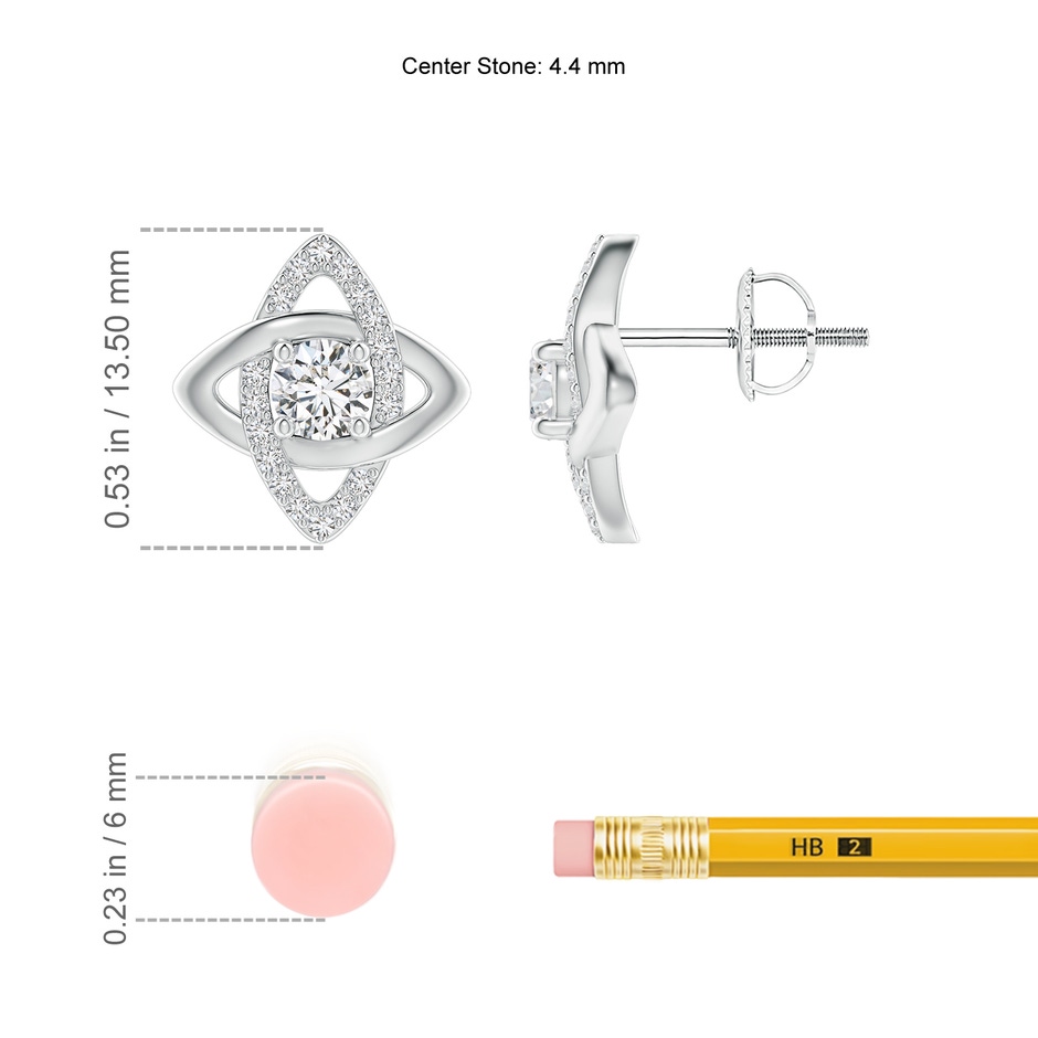 4.4mm HSI2 Round Diamond Interlinked Marquise Frame Halo Stud Earrings in White Gold ruler