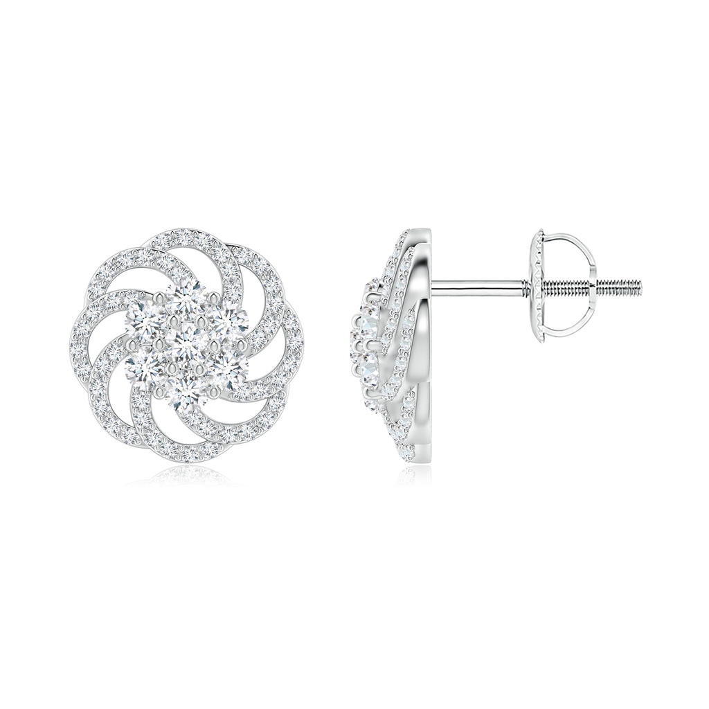 2.5mm GVS2 Clustre Diamond Floral Swirl Halo Stud Earrings in White Gold