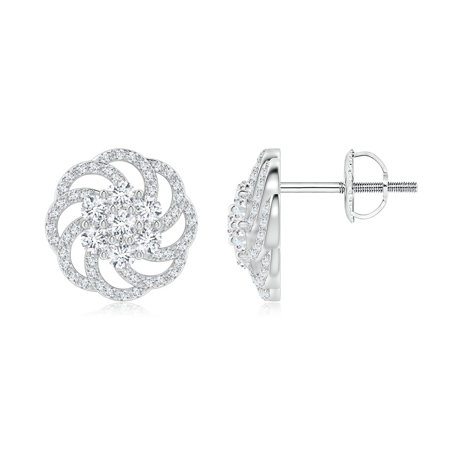 2.5mm GVS2 Clustre Diamond Floral Swirl Halo Stud Earrings in White Gold 