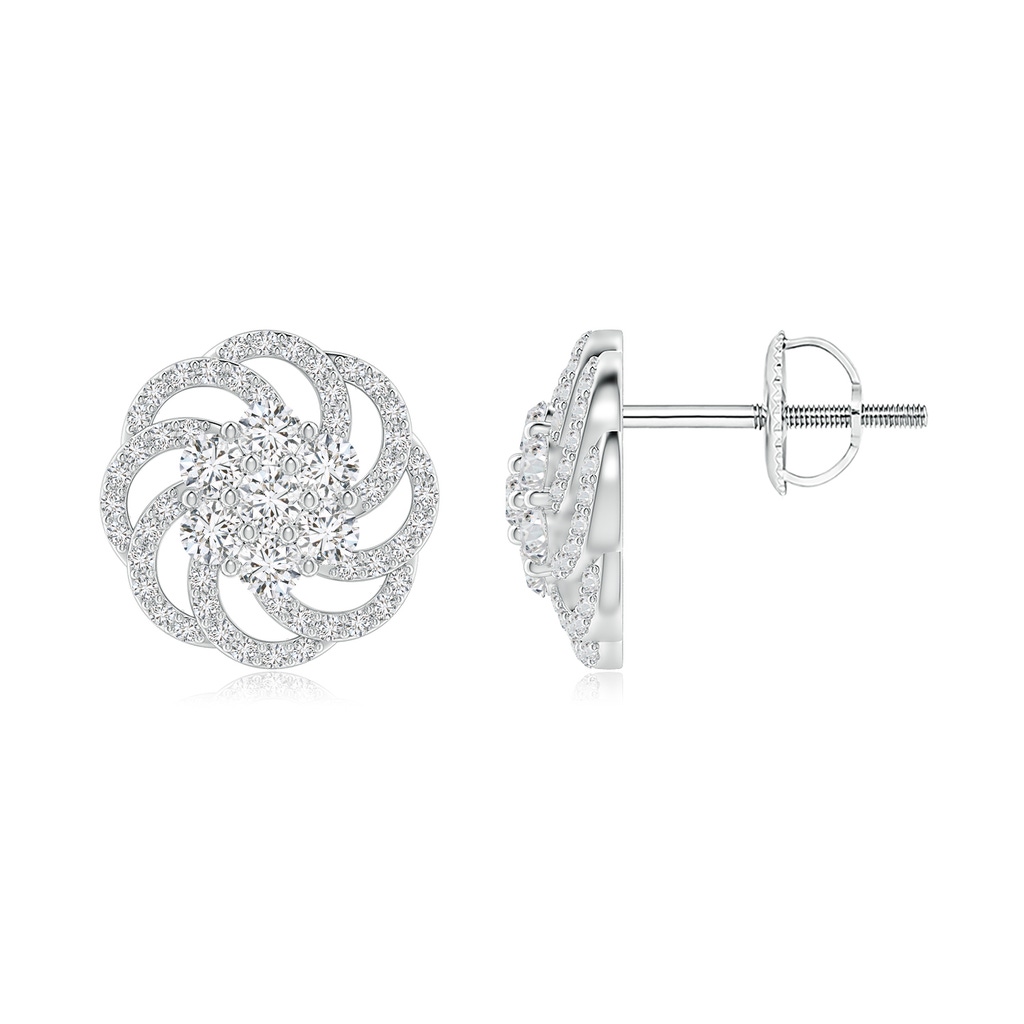 2.5mm HSI2 Cluster Diamond Floral Swirl Halo Stud Earrings in White Gold