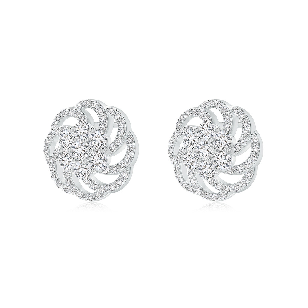 2.5mm HSI2 Cluster Diamond Floral Swirl Halo Stud Earrings in White Gold Side-1