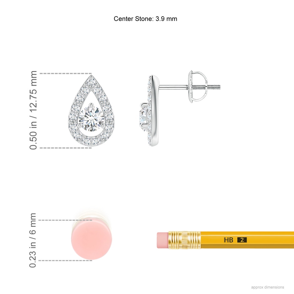 3.9mm GVS2 Round Diamond Pear Halo Stud Earrings in White Gold ruler