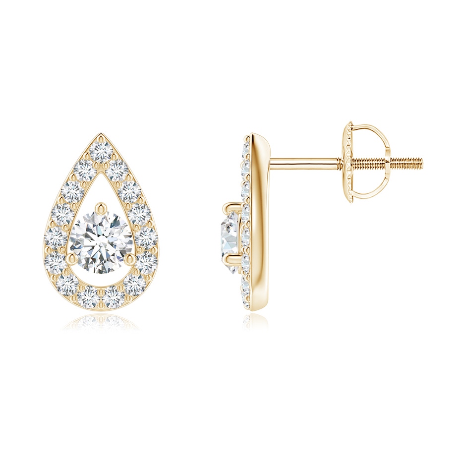 3.9mm GVS2 Round Diamond Pear Halo Stud Earrings in Yellow Gold 