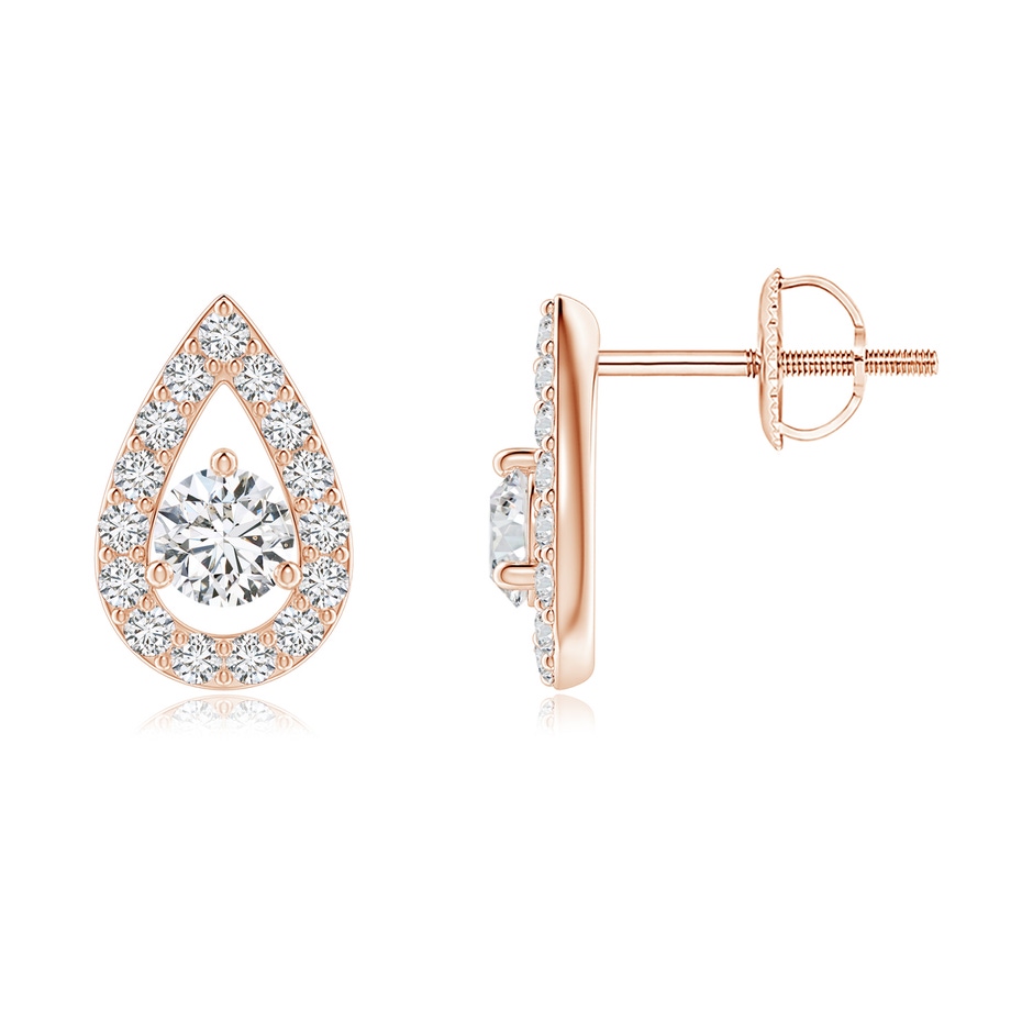 3.9mm HSI2 Round Diamond Pear Halo Stud Earrings in Rose Gold 