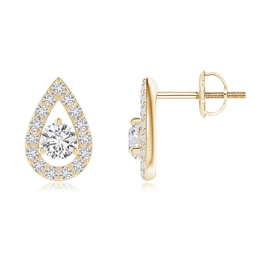 3.9mm HSI2 Round Diamond Pear Halo Stud Earrings in Yellow Gold 