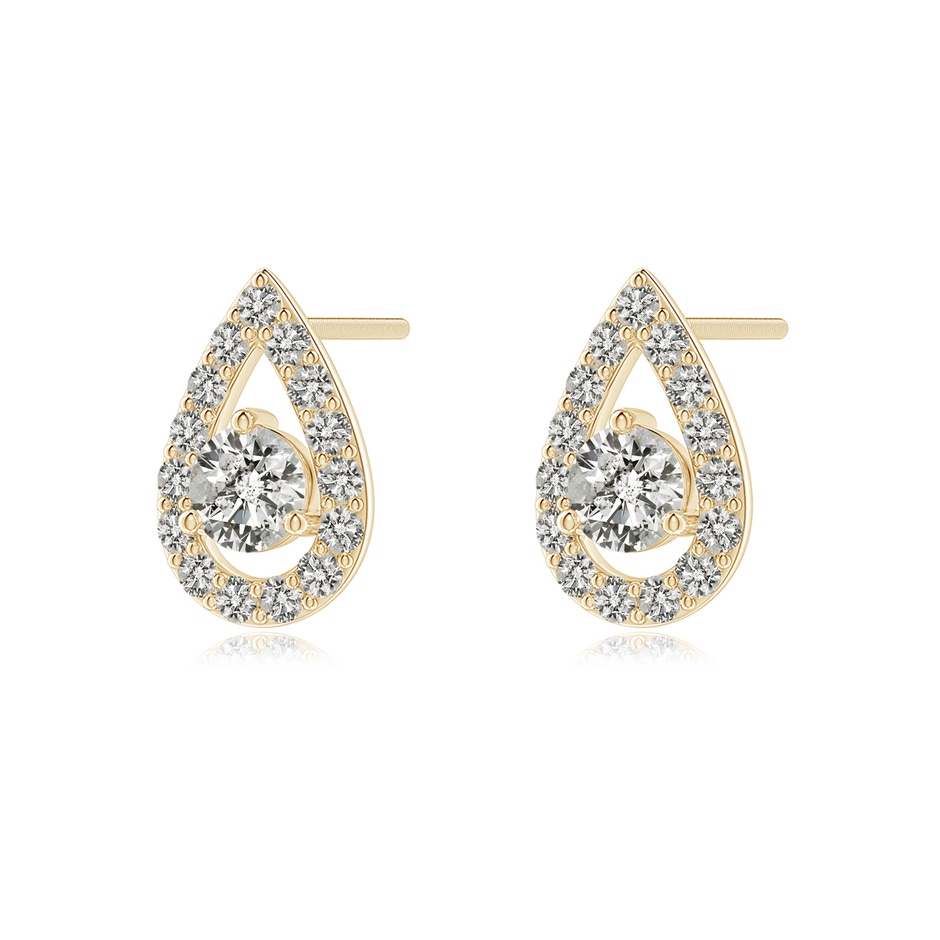 3.9mm KI3 Round Diamond Pear Halo Stud Earrings in Yellow Gold side-1