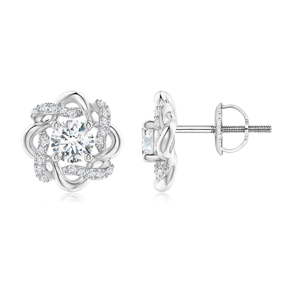 4.2mm GVS2 Round Diamond Knot Halo Stud Earrings in White Gold