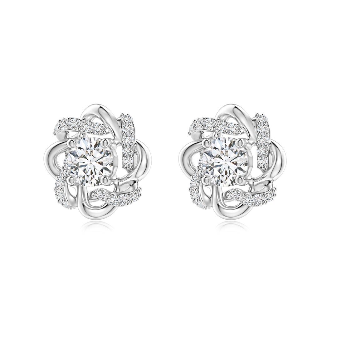 4.2mm HSI2 Round Diamond Knot Halo Stud Earrings in White Gold - side 2