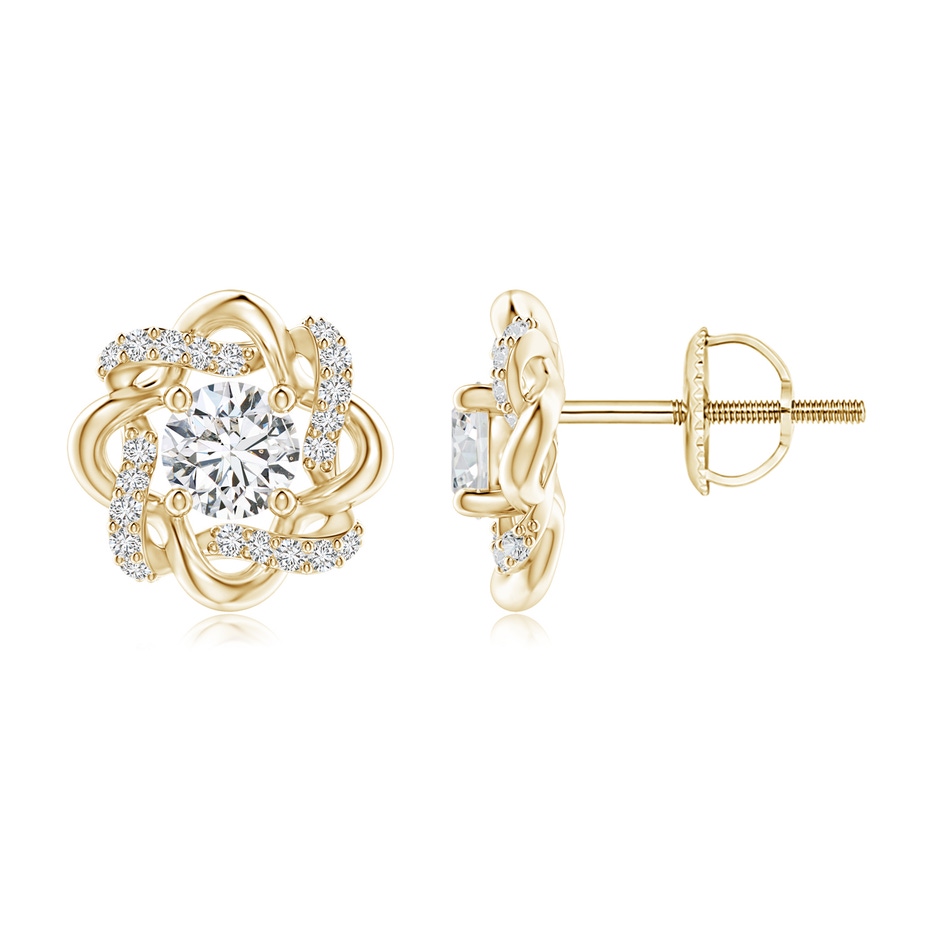 4.2mm HSI2 Round Diamond Knot Halo Stud Earrings in Yellow Gold 