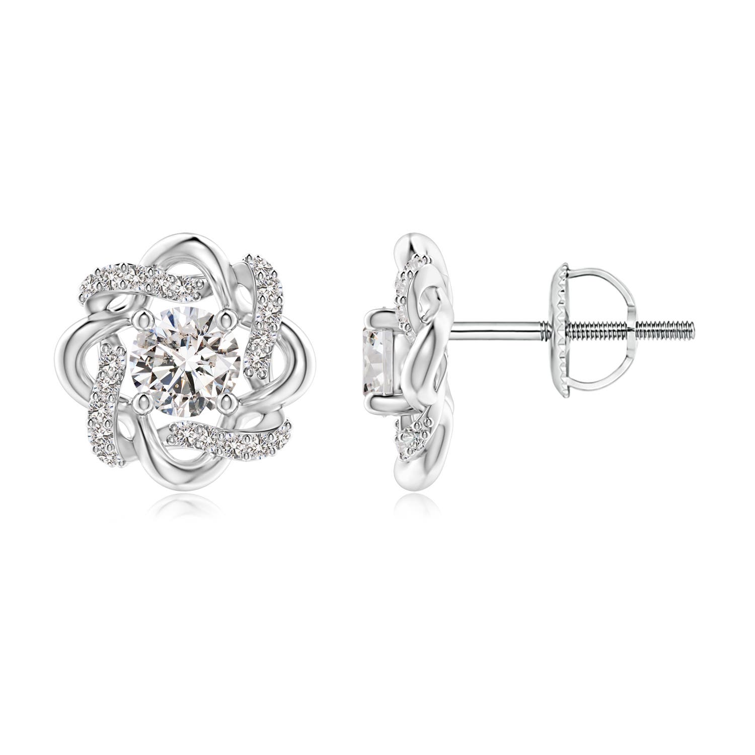 4.2mm IJI1I2 Round Diamond Knot Halo Stud Earrings in P950 Platinum