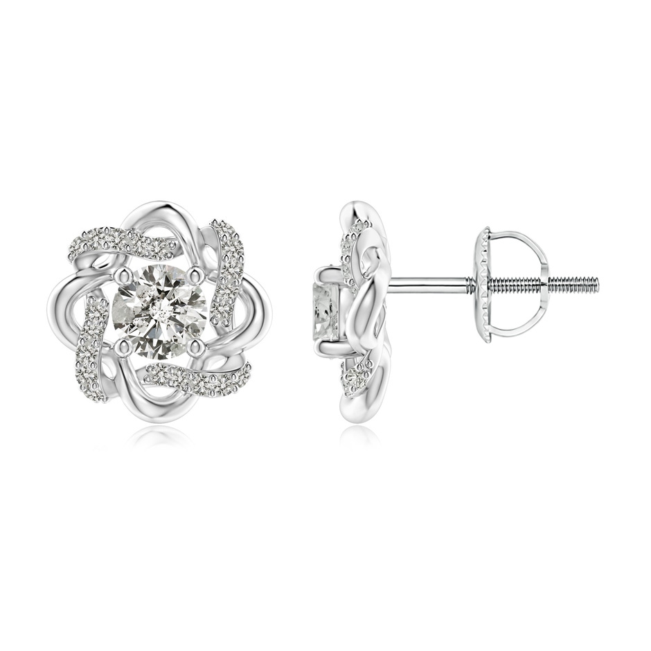 4.2mm KI3 Round Diamond Knot Halo Stud Earrings in White Gold 