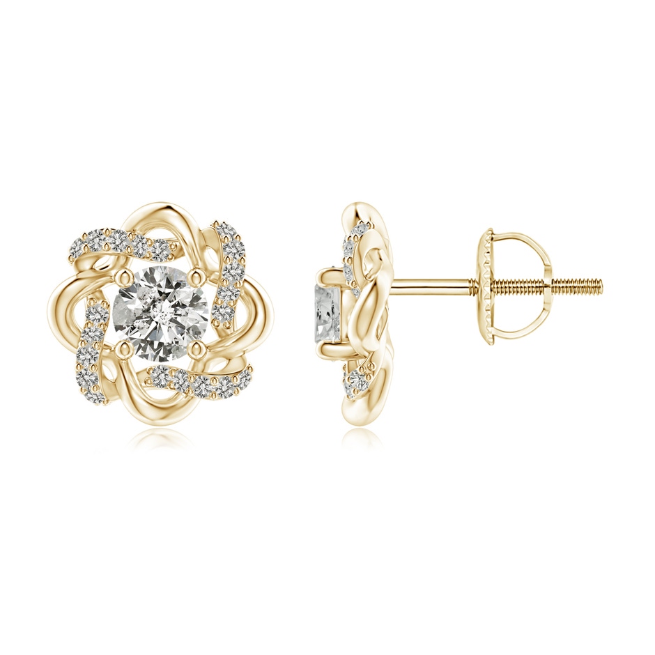 4.2mm KI3 Round Diamond Knot Halo Stud Earrings in Yellow Gold 