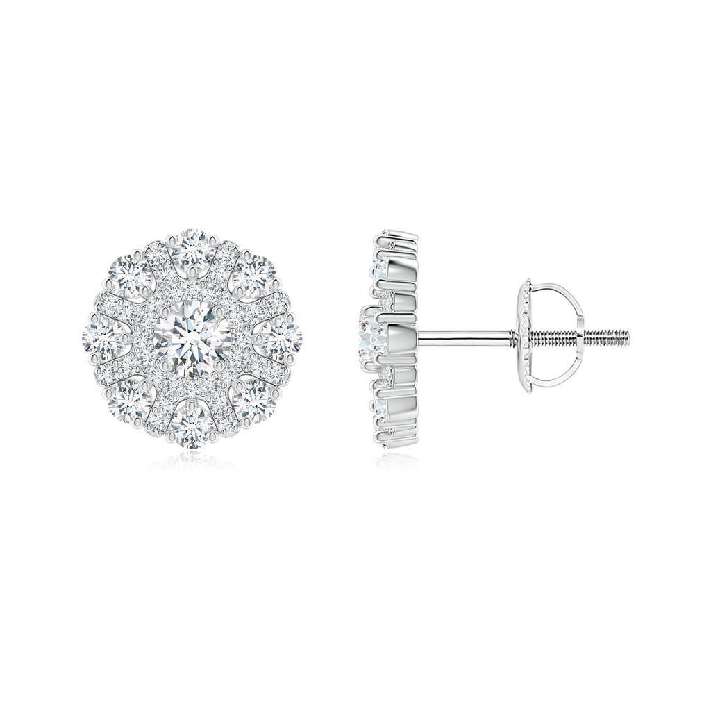 3.7mm GVS2 Round Diamond Snowflake Halo Stud Earrings in White Gold