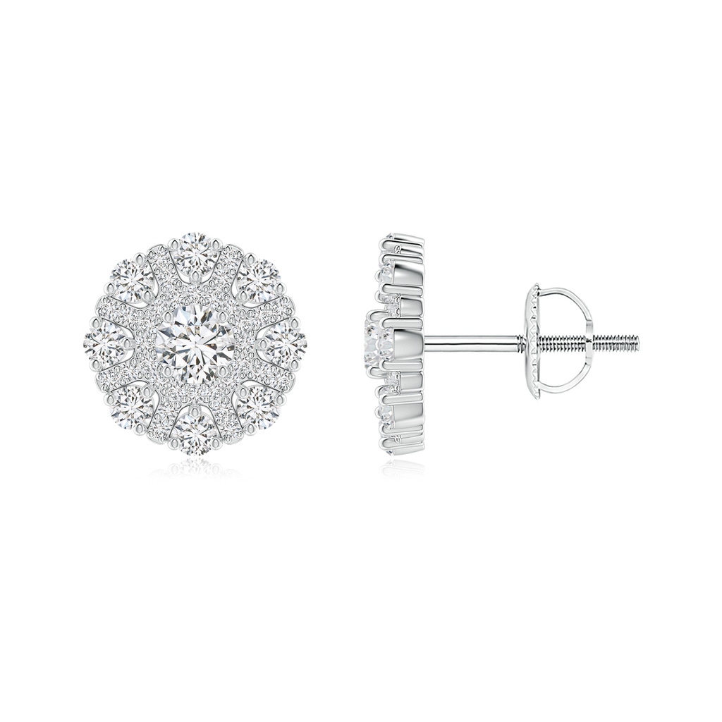 3.7mm HSI2 Round Diamond Snowflake Halo Stud Earrings in White Gold