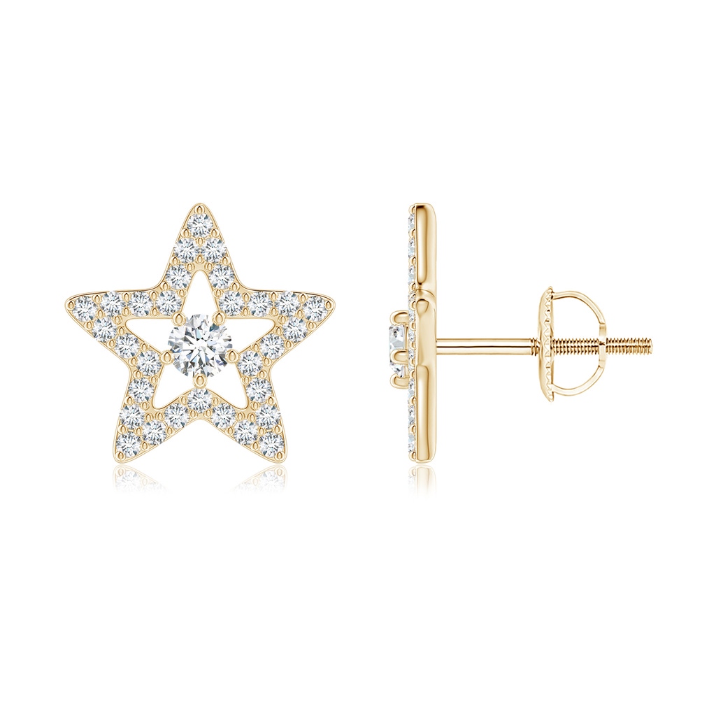 2.8mm GVS2 Round Diamond Star Halo Stud Earrings in Yellow Gold