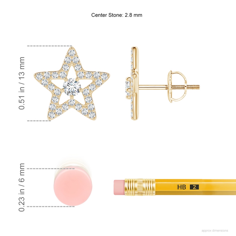 2.8mm GVS2 Round Diamond Star Halo Stud Earrings in Yellow Gold ruler