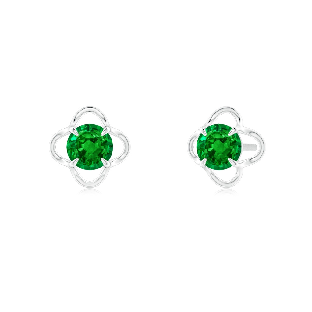 4mm AAAA Solitaire Emerald Floral Studs in White Gold
