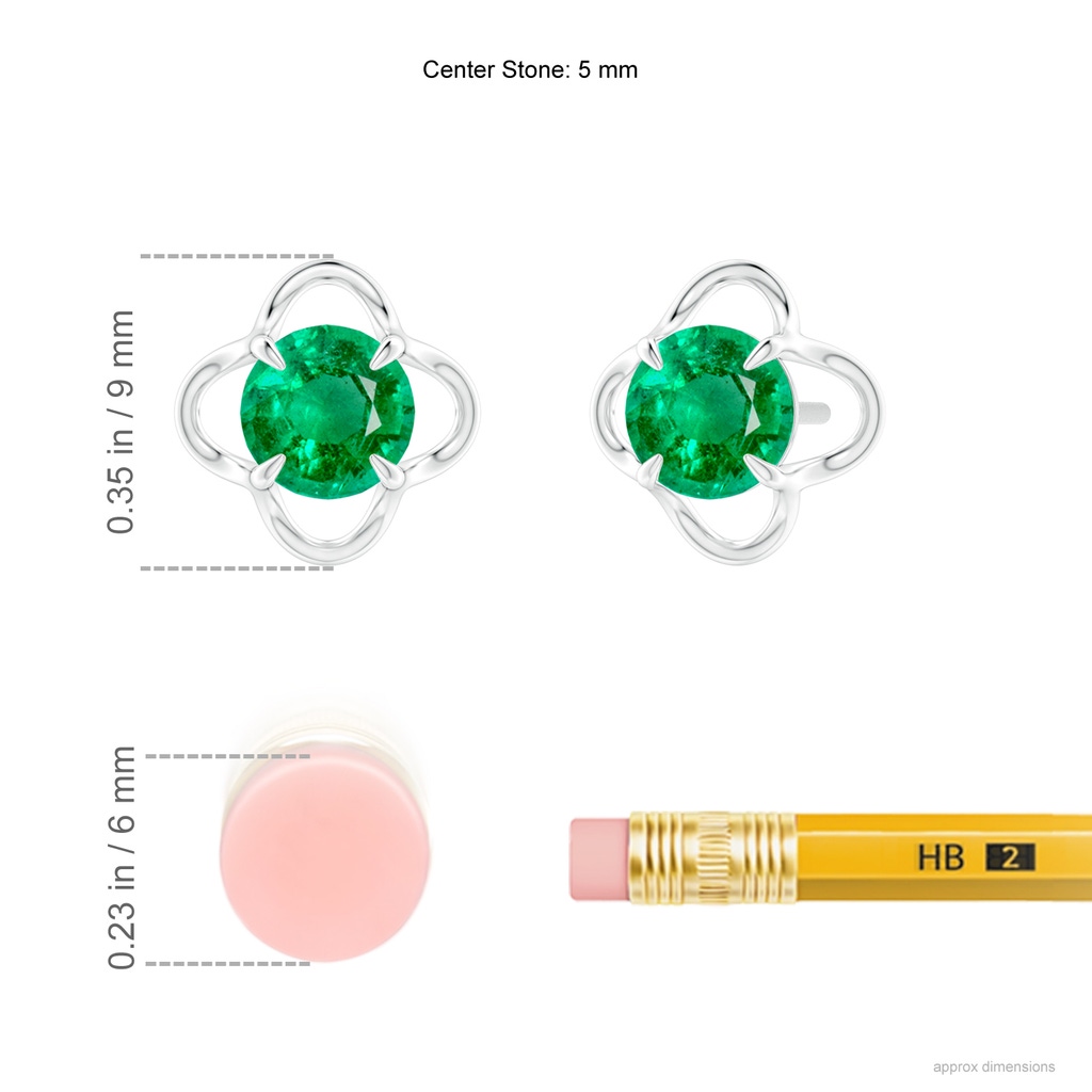 5mm AAA Solitaire Emerald Floral Studs in P950 Platinum Ruler