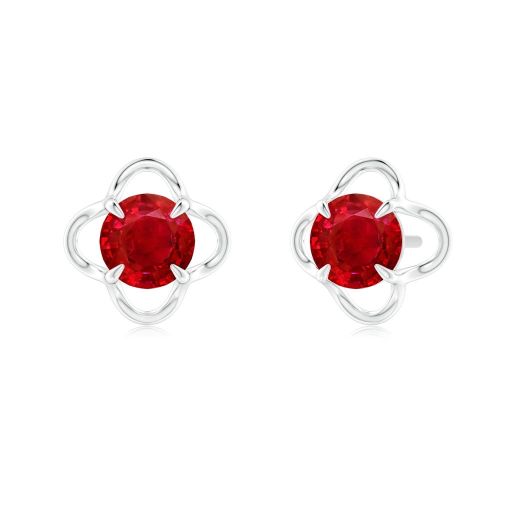 5mm AAA Solitaire Ruby Floral Studs in White Gold