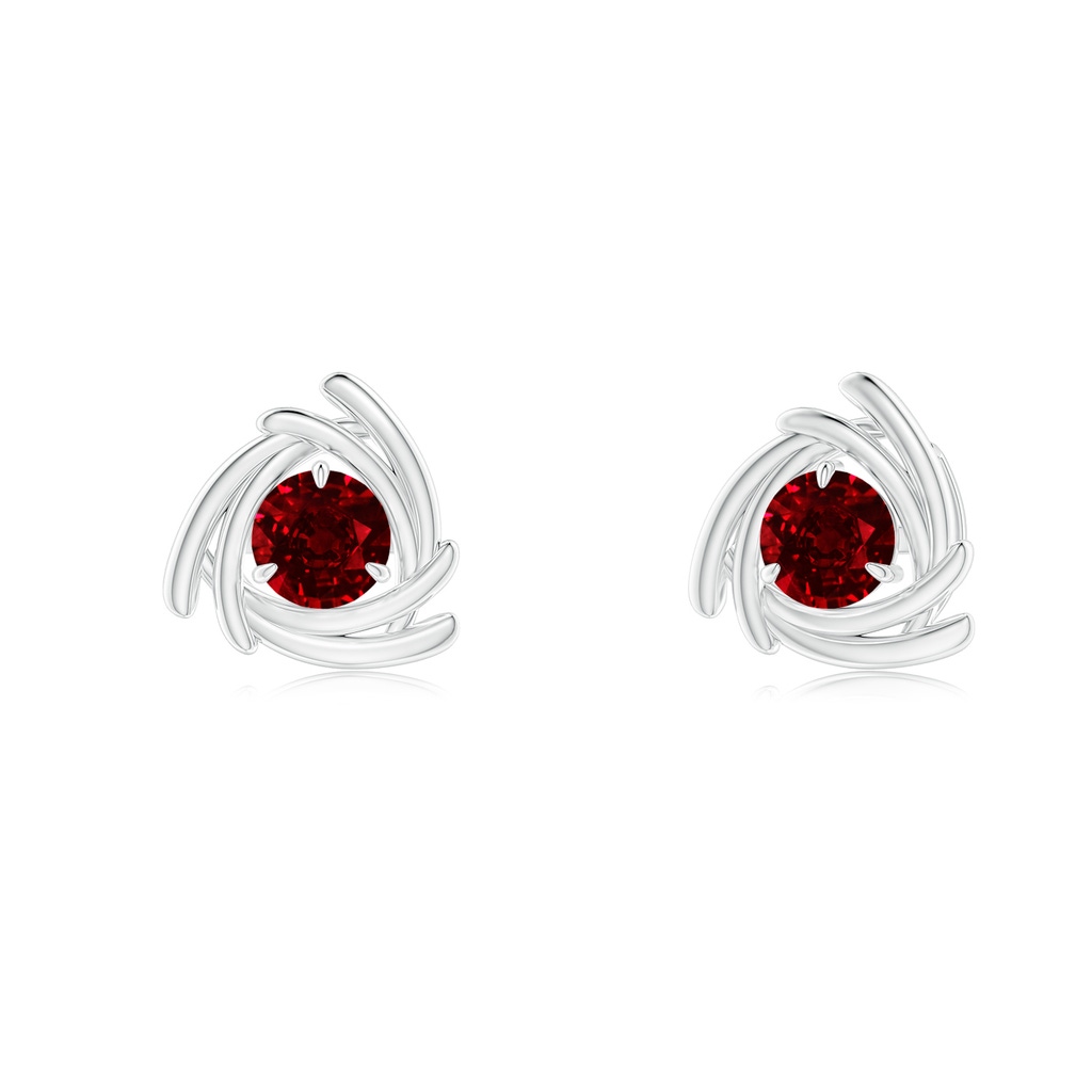 4mm AAAA Round Ruby Trillion Wrap Studs in White Gold