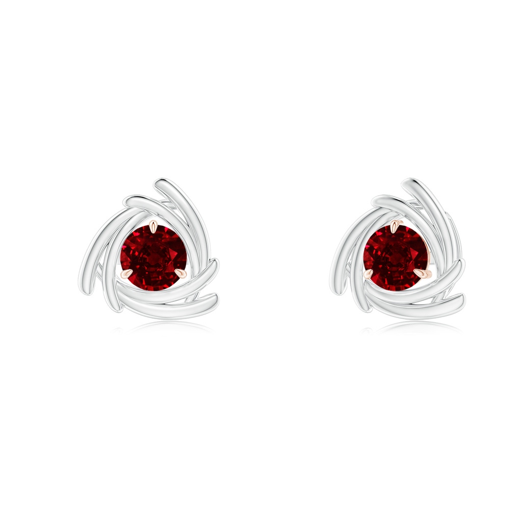 4mm AAAA Round Ruby Trillion Wrap Studs in White Gold Rose Gold