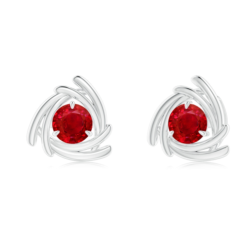 5mm AAA Round Ruby Trillion Wrap Studs in White Gold