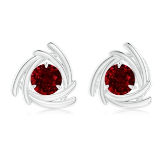 6mm AAAA Round Ruby Trillion Wrap Studs in White Gold