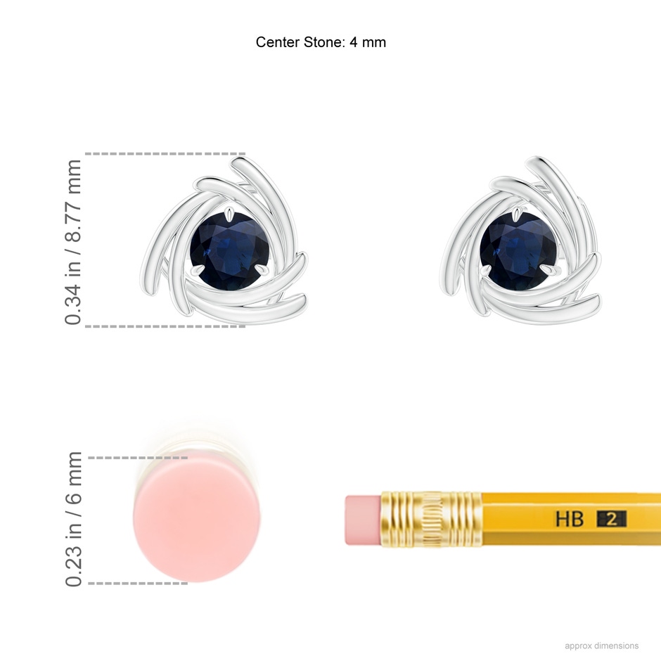 4mm A Round Sapphire Trillion Wrap Studs in White Gold ruler